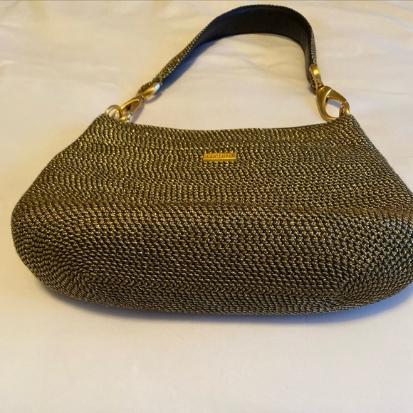 ERIC JAVITS Straw Woven Shoulder Bag Gold Black - Picture 5 of 12